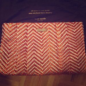 Kate Spade Orange and White Chevron Clutch